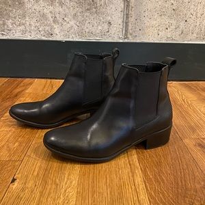 Black Leather Chelsea Booties